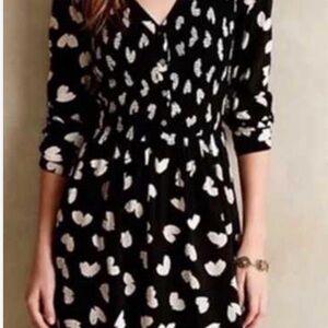 Anthropologie Maeve Dress Womens XSmall Banet Smocked Heart Black Lined Sheer